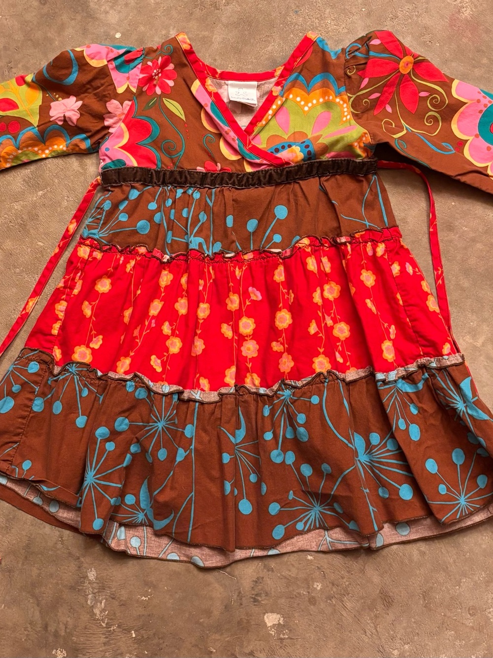 Beary Basics Girls Brown & Red Floral Tiered Dress
